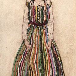 Portrait of Edith Schiele in a striped dress